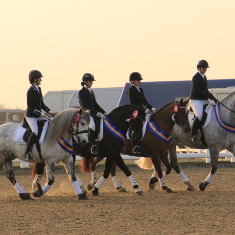 South Durham Enjoy A Lap Of Honour After Winning The Senior Dressage Team Title