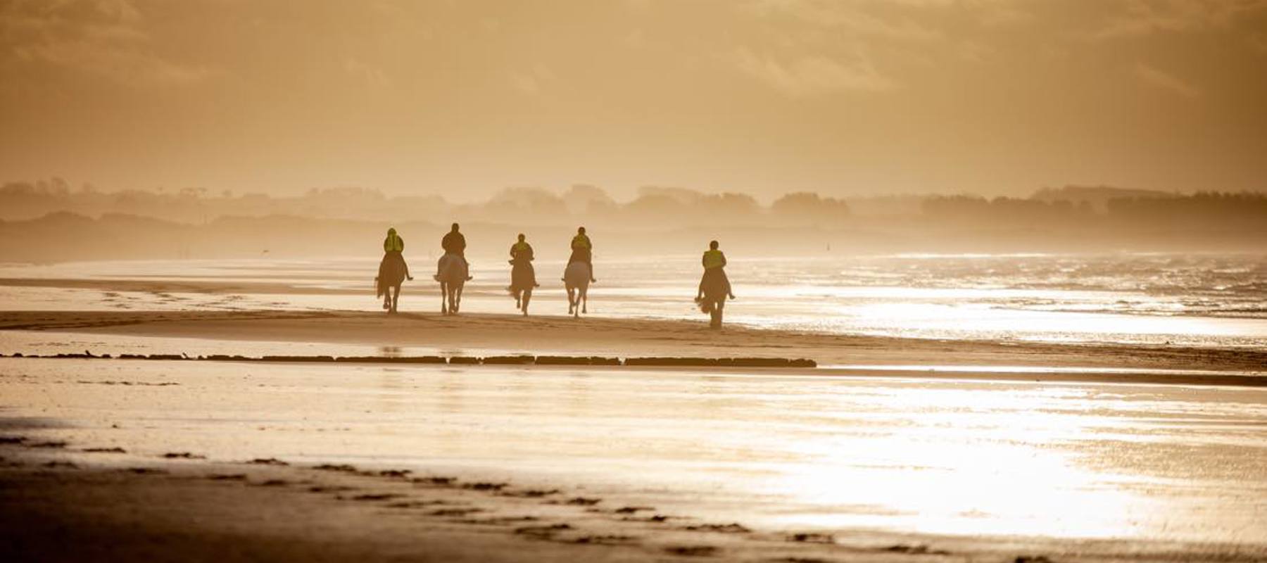 Riding on the beach at sunset