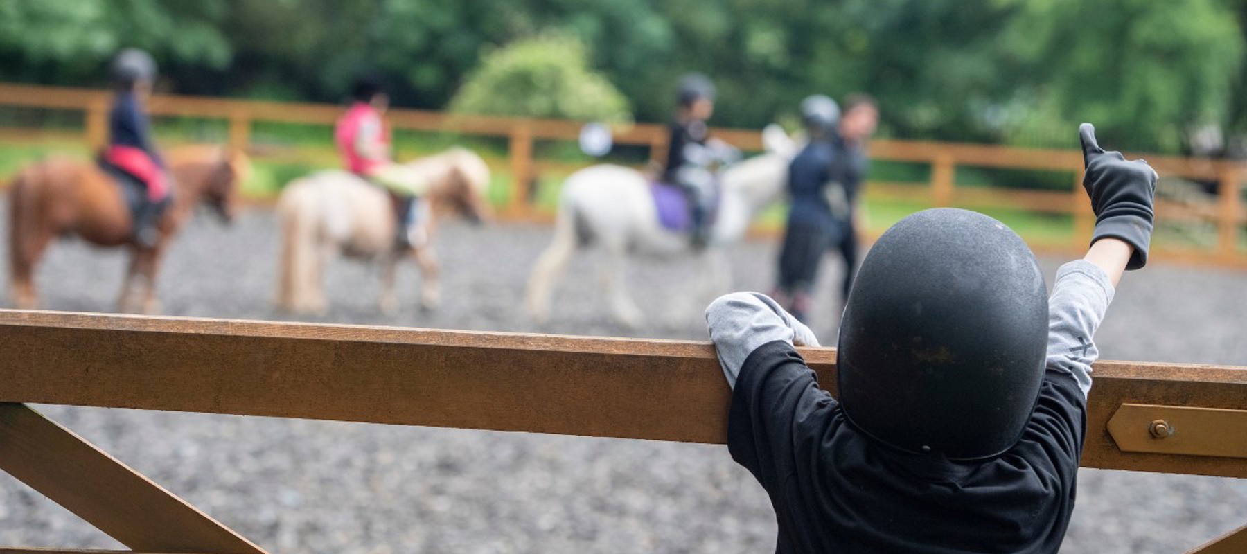 child watching riding lesson