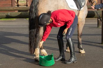 Horse rider picking out hooves