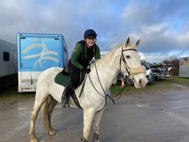 Rosie Skidmore, Student vet champion, on a white horse