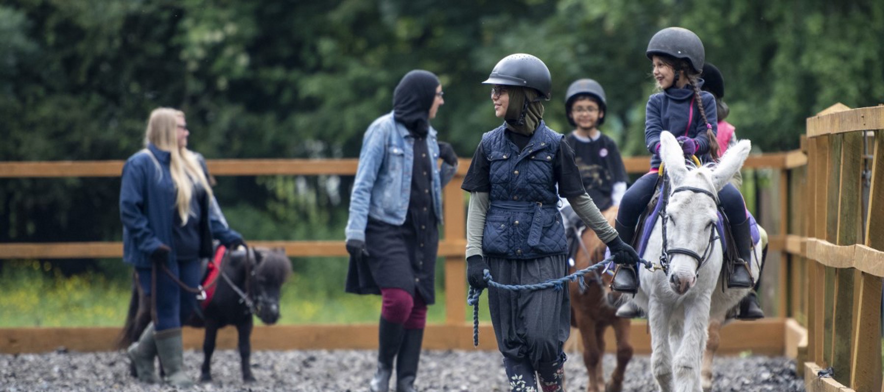 children riding on ponies